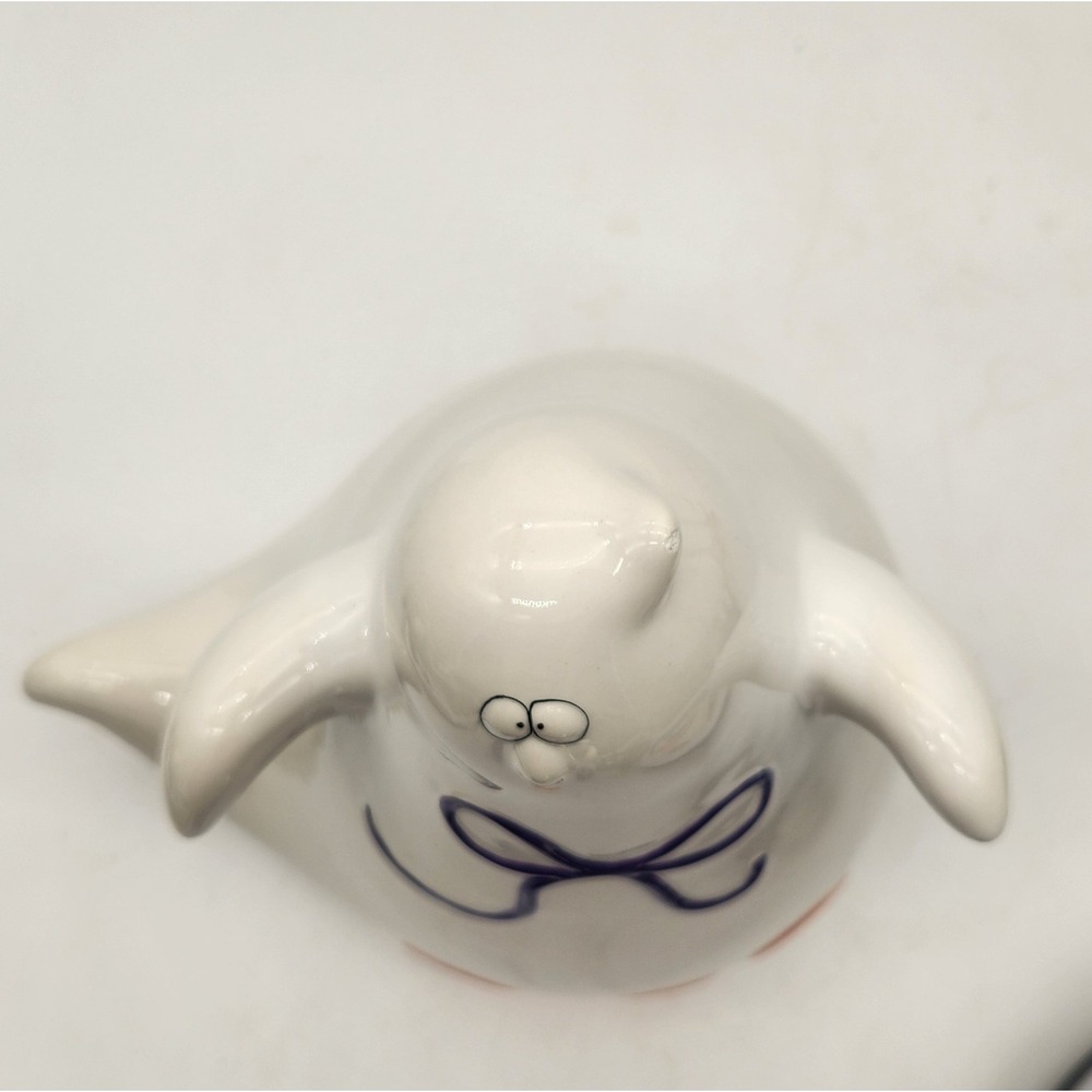 White Ceramic Whimsical Halloween Ghost Figurine Orange "BOO" Purple Bow Decor - Picture 8 of 11